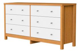 Cômoda para Quarto Adulto 6 Gavetas 100 MDF Amplo Espaço Corrediça Telescópica Branco com Madeira Design Moderno Cômoda Grande