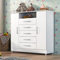 Comoda para Quarto Bebê Infantil Isabele 5 Gavetas 2 Portas