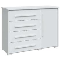 Cômoda Para Quarto Branca com 4 Gavetas e 1 Porta Rimo