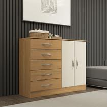 Cômoda para Quarto Casal 93 x 119 Cm 5 Gavetas 2 Portas MDP Carvalho Champanhe 1043 MENU