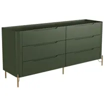 Cômoda Para Quarto Closet Orgânica 6 Gavetas Pés Industrial Dourado Bliss I03 Musgo - Lyam Decor