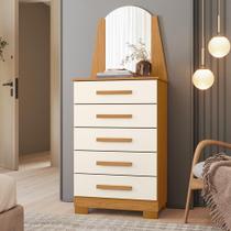 Cômoda Para Quarto Com Espelho 5 Gavetas 63cm Savona A04 Cinamomo Off White - Lyam Decor