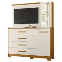 Cômoda Para Quarto com Painel TV 43 Pol Azaleia A02 Off/Cinamomo - Mpozenato