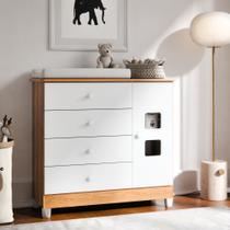 Cômoda Para Quarto De Bebê Life Em MDF 4 Gavetas e 1 Porta Branco Amadeirado