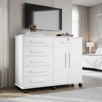 Cômoda para Quarto e Sala Gran Luxo com Rodízios Gavetas Amplas Porta Tv e Sapateira - Branco