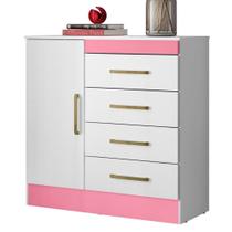 Cômoda Para Quarto Flex 1 Porta 4 Gavetas Montevideu D02 Branco/Rosa/Branco - Mpozenato