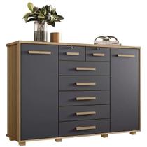 Cômoda para Quarto Fontana com 7 Gavetas e 2 Portas Nature/Titanium