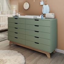 Cômoda para Quarto Infantil 10 Gavetas 100% MDF/MDP Alice Verde/Verti/Freijó Cômoda para Quarto Infantil 10 Gavetas 100% MDF/MDP Alice Verde/Verti/Freijó