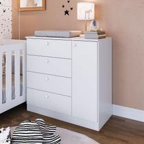 Cômoda para Quarto Infantil com 4 Gavetas 1 Porta Branco