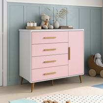 Cômoda para Quarto Infantil Kids Espresso Móveis Rosa/Branco Cômoda para Quarto Infantil Kids Espresso Móveis Rosa/Branco