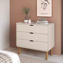 Cômoda para Quarto Orgânica Curva 3 Gavetas 90cm 100% BP com Pés em Madeira Maciça Aura Branco/Offwhite Cômoda para Quarto Orgânica Curva 3 Gavetas 90cm 100% BP com Pés em Madeira Maciça Aura Branco/Offwhite