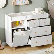 Cômoda para Troca de Fraldas ROMSHINE 114 x 46 x 94 cm, 5 Gavetas, Branca