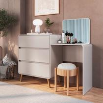 Cômoda Penteadeira 3 Gavetas Curve Bege Dunas Completa Móveis