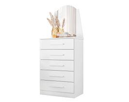 Cômoda Penteadeira com Espelho 5 Gavetas Organizadora Moderna Design Compacto e Funcional para Quarto Closet