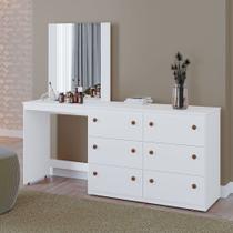 Cômoda Penteadeira Modena 100 MDF 6 Gavetas e Espelho