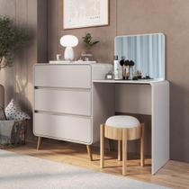 Cômoda Penteadeira Multifuncional com Espelho e 3 Gavetas Grande para Quarto Estilo Retrô