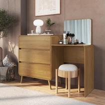 Cômoda Penteadeira Multifuncional com Espelho e 3 Gavetas Grande para Quarto Estilo Retrô