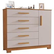 Cômoda Pietra Cinamomo Off White 1 Porta 5 Gavetas JCM Movelaria