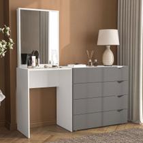 Cômoda Porto 4 Gavetas com Espelho Cinza/Branco - Politorno Cômoda Porto 4 Gavetas com Espelho Cinza/Branco - Politorno