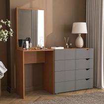 Cômoda Porto 4 Gavetas com Espelho Cinza/Freijó - Politorno Cômoda Porto 4 Gavetas com Espelho Cinza/Freijó - Politorno