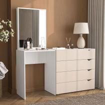 Cômoda Porto 4 Gavetas com Espelho Creme/Branco - Politorno Cômoda Porto 4 Gavetas com Espelho Creme/Branco - Politorno
