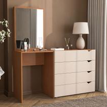Cômoda Porto 4 Gavetas com Espelho Creme/Freijó - Politorno Cômoda Porto 4 Gavetas com Espelho Creme/Freijó - Politorno