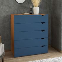 Cômoda Porto 5 Gavetas Freijó/Azul - Politorno