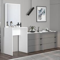 Cômoda Porto 6 Gavetas com Espelho Cinza/Branco - Politorno Cômoda Porto 6 Gavetas com Espelho Cinza/Branco - Politorno