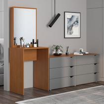 Cômoda Porto 6 Gavetas com Espelho Cinza/Freijó - Politorno Cômoda Porto 6 Gavetas com Espelho Cinza/Freijó - Politorno