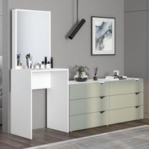 Cômoda Porto 6 Gavetas com Espelho Verde/Branco - Politorno