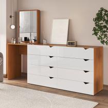 Cômoda Porto 8 Gavetas com Espelho Branco/Freijó - Politorno Cômoda Porto 8 Gavetas com Espelho Branco/Freijó - Politorno