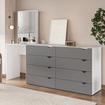 Cômoda Porto 8 Gavetas com Espelho Cinza/Branco - Politorno Cômoda Porto 8 Gavetas com Espelho Cinza/Branco - Politorno