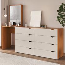 Cômoda Porto 8 Gavetas com Espelho Creme/Freijó - Politorno