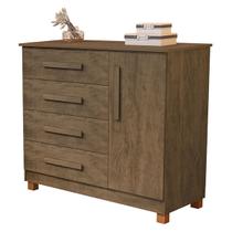 Cômoda Prateleira 4 Gavetas Com Porta Em Mdf