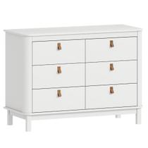 Cômoda Premium em Madeira e MDF com 6 Gavetas e Puxadores em Couro Linha Cromo Branco Fosco Cômoda Premium em Madeira e MDF com 6 Gavetas e Puxadores em Couro Linha Cromo Branco Fosco