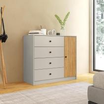 Cômoda Quarto 100cm 4 Gavetas 1 Porta com Puxador Metálico