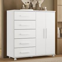 Cômoda Quarto 120cm 5 Gavetas 2 Portas Torena Branco A02 - Mpozenato