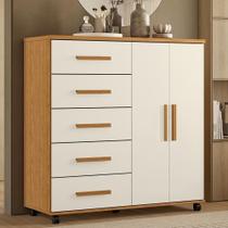 Cômoda Quarto 120cm 5 Gavetas 2 Portas Torena Cinamono/Off A02 - Mpozenato