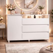 Cômoda Quarto 3 Gavetas 1 Portas Branco Sky