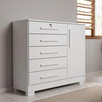 Cômoda Quarto 5 Gavetas 1 Porta com Chave 2 Divisórias