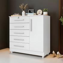 Cômoda Quarto 5 Gavetas 1 Porta com Chave 2 Divisórias Cômoda Quarto 5 Gavetas 1 Porta com Chave 2 Divisórias