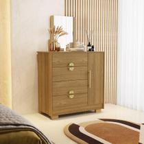 Cômoda Quarto 95cm Com Espelho 1 Porta Kenia V01 - D'rossi Cor Naturale