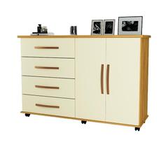 Cômoda Quarto Bali com 4 Gavetas 2 Portas e Rodízios