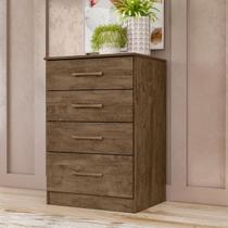 Cômoda Quarto Compacta 4 Gavetas Design Amadeirado Castanho Wood