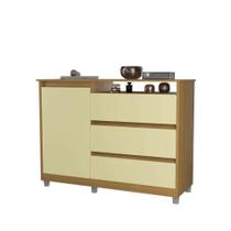 Cômoda Quarto Gaveteiro Organizadora Multiuso 3 Gavetas e 1 Porta Sky Primus - Mel/Pérola