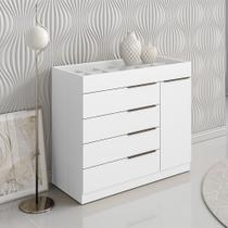 Cômoda Quarto Porta Jóias com Tampo Vidro 111cm Stefanie Branco A09 - D Rossi Cômoda Quarto Porta Jóias com Tampo Vidro 111cm Stefanie Branco A09 - D Rossi
