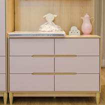 Cômoda Quater MDF Tomi 6 Gavetas, Acabamento Rosa com Tampo para Trocador