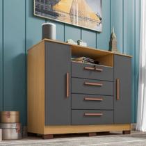 Cômoda Rack 2 Portas 4 Gavetas Carvalho Americano/Grafite TX - Madrid Incorplac