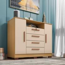 Cômoda Rack 2 Portas 4 Gavetas Carvalho Americano Off/White - Madrid Incorplac