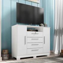 Cômoda Rack 2 Portas 4 Gavetas Carvalho Branco - Madrid Incorplac